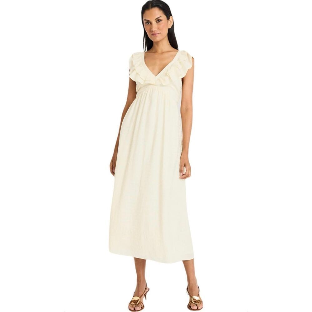 The Good Journey Women's Flutter-Sleeve Tie-Back Midi Dress XS ivory